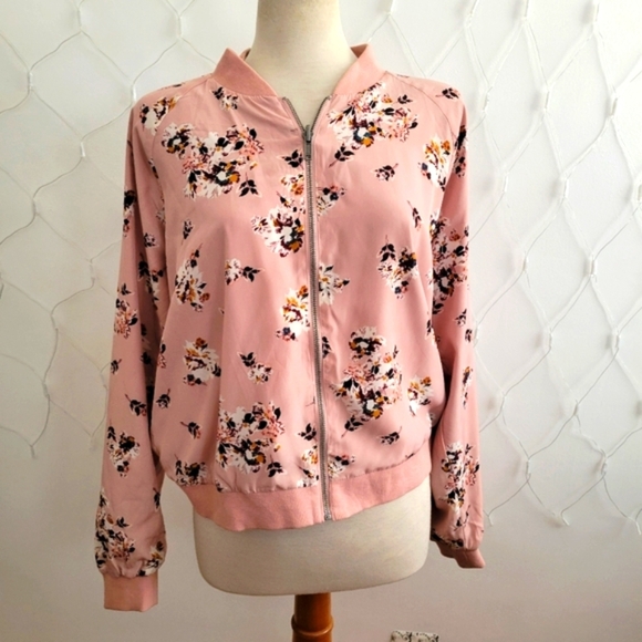 Floral Track Jacket • Pink & Green • Size XL • Zip Up Front - Picture 1 of 6